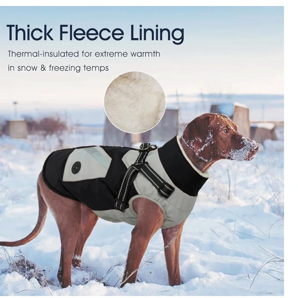 Dog/Cat Coat With Harness Built In - Black, Large - Waterproof Winter Coat/294-4
